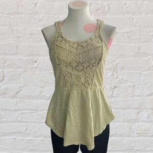 🔥Free People Yellow Lace Peplum Boho Tank